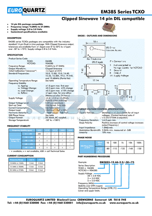 EM38S28-19.44-2.5-30 datasheet - Clipped Sinewave 14 pin DIL compatible