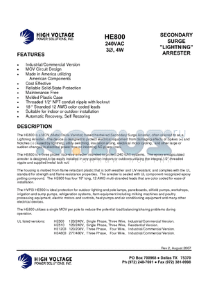 HE800 datasheet - SECONDARY SURGE 