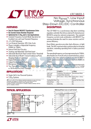 LTC3822-1 datasheet - No RSENSE, Low Input Voltage, Synchronous Step-Down DC/DC Controller