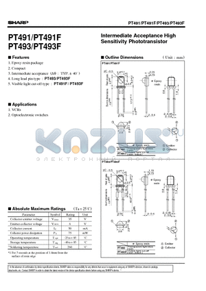 PT493F datasheet - Intermediate Acceptance High Sensitivity Phototransistor