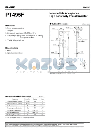 PT495F datasheet - Intermediate Acceptance High Sensitivity Phototransistor