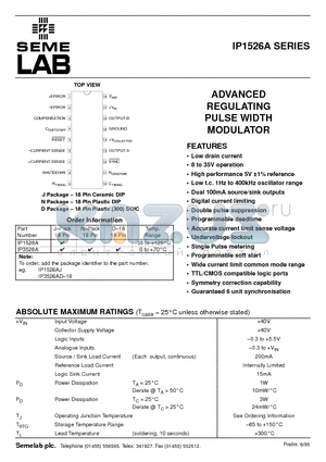 IP1526A datasheet - ADVANCED REGULATING PULSE WIDTH MODULATOR