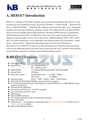 HE83117 datasheet - 8-BIT MICRO-CONTROLLER