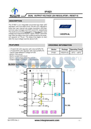 IP1621 datasheet - DUAL OUTPUT VOLTAGE LDO REGULATOR  RESET IC