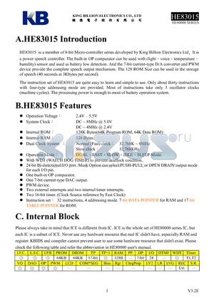 HE83015 datasheet - 8-BIT MICRO-CONTROLLER