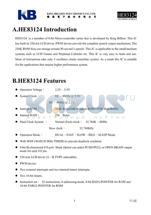 HE83124 datasheet - 8-BIT MICRO-CONTROLLER