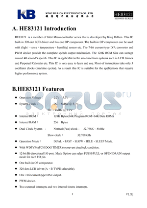 HE83121 datasheet - 8-BIT MICRO-CONTROLLER