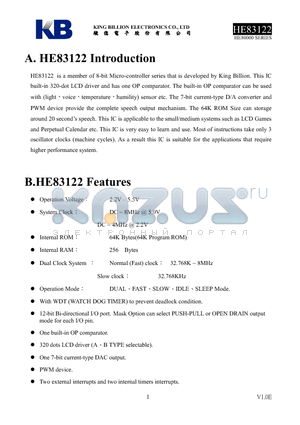 HE83122 datasheet - 8-BIT MICRO-CONTROLLER