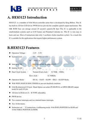 HE83123 datasheet - 8-BIT MICRO-CONTROLLER