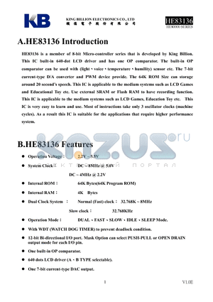 HE83136 datasheet - 8-BIT MICRO-CONTROLLER