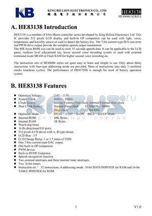 HE83138 datasheet - 8-BIT MICRO-CONTROLLER