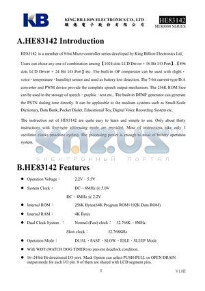 HE83142 datasheet - 8-BIT MICRO-CONTROLLER