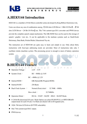 HE83144 datasheet - 8-BIT MICRO-CONTROLLER