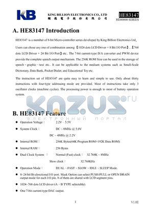 HE83147 datasheet - 8-BIT MICRO-CONTROLLER