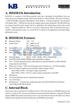 HE83R126 datasheet - 8-BIT MICRO-CONTROLLER