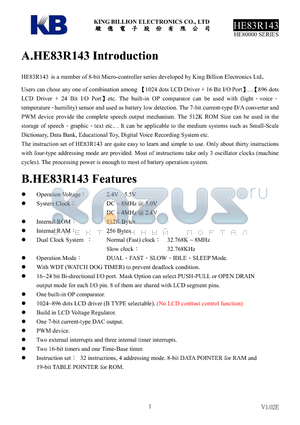 HE83R143 datasheet - 8-BIT MICRO-CONTROLLER