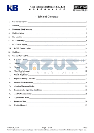 HE847701 datasheet - 8-bit Micro-controller