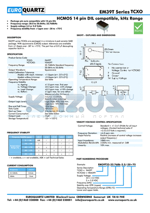 EM39T33-32.768K-2.5-30 datasheet - HCMOS 14 pin DIL compatible, kHz Range