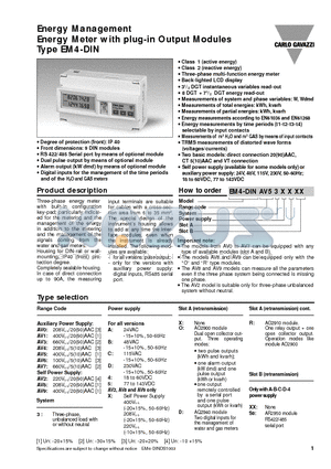 EM4-DINAV13CDR datasheet - Energy Management Energy Meter with plug-in Output Modules