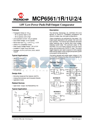 MCP6561U datasheet - 1.8V Low-Power Push-Pull Output Comparator