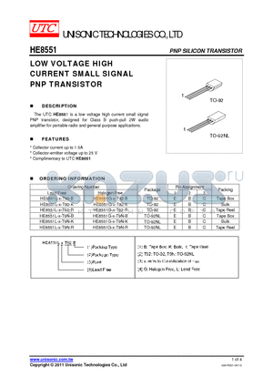 HE8551 datasheet - LOW VOLTAGE HIGH CURRENT SMALL SIGNAL PNP TRANSISTOR