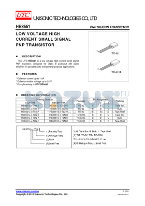 HE8551L-X-T9N-R datasheet - LOW VOLTAGE HIGH CURRENT SMALL SIGNAL PNP TRANSISTOR