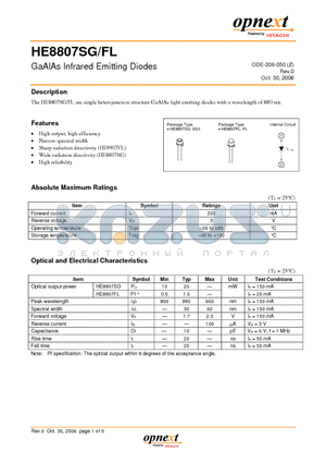 HE8807FL datasheet - GaAlAs Infrared Emitting Diodes