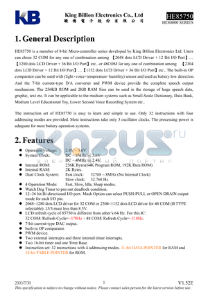 HE85750 datasheet - 8-bit Micro-controller