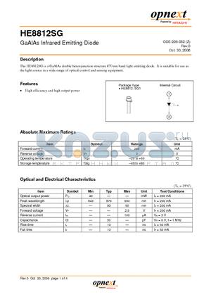 HE8812SG datasheet - GaAlAs Infrared Emitting Diode