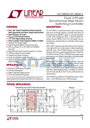 LTC3850IGN-1-PBF datasheet - Dual, 2-Phase Synchronous Step-Down Switching Controller