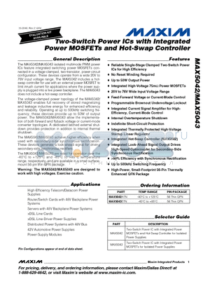 MAX5043ETN datasheet - Two-Switch Power ICs with Integrated Power MOSFETs and Hot-Swap Controller