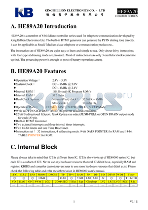 HE89A20 datasheet - 8-BIT MICRO-CONTROLLER