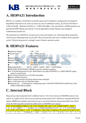 HE89A21 datasheet - 8-BIT MICRO-CONTROLLER