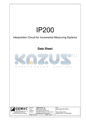 IP200 datasheet - Interpolation Circuit for Incremental Measuring Systems