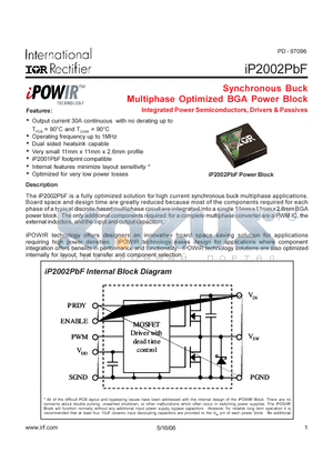 IP2002PBF datasheet - Synchronous Buck Multiphase Optimized BGA Power Block Intergrated Power Semiconductors,Drivers&Passives