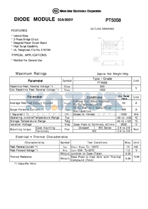 PT50S8 datasheet - DIODE MODULE 50A/800V