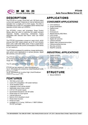 PT5100 datasheet - Auto Focus Motor Driver IC