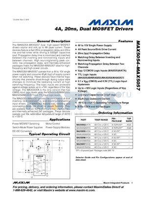 MAX5054 datasheet - 4A, 20ns, Dual MOSFET Drivers