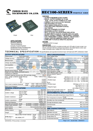 HEC100-48D2533 datasheet - 100 WATTS MAXIMUM OUTPUT POWER