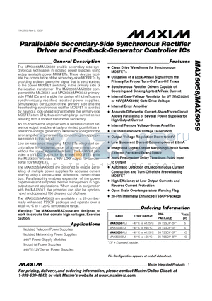 MAX5058 datasheet - Parallelable Secondary-Side Synchronous Rectifier Driver and Feedback-Generator Controller ICs