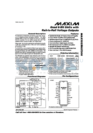 MAX505ACNG datasheet - Quad 8-Bit DACs with Rail-to-Rail Voltage Outputs