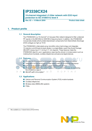 IP3338CX24/LF datasheet - 10-channel integrated LC-filter network with ESD input protection to IEC 61000-4-2 level 4