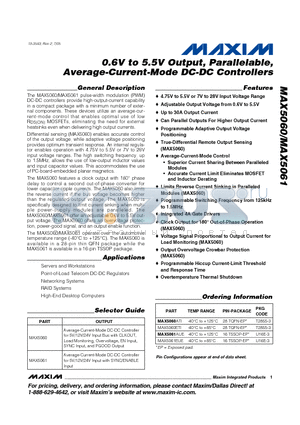 MAX5061AUE datasheet - 0.6V to 5.5V Output, Parallelable, Average-Current-Mode DC-DC Controllers