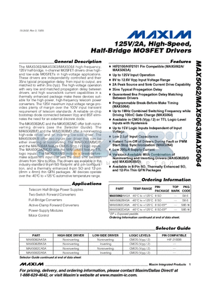 MAX5062AASA datasheet - 125V/2A, High-Speed, Half-Bridge MOSFET Drivers