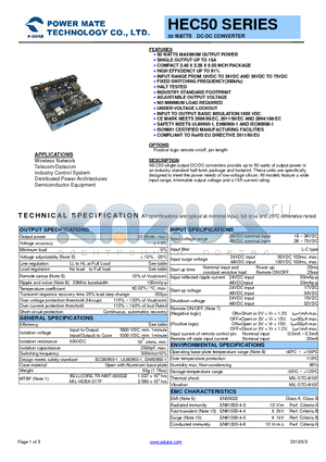 HEC50 datasheet - 50 WATTS DC-DC CONVERTER