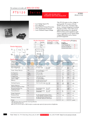 PT5121 datasheet - 1 AMP LOW VOLTAGE INPUT INTEGRATED SWITCHING REGULATOR