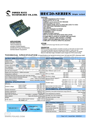 HEC50-48S1P8 datasheet - 50 WATTS MAXIMUM OUTPUT POWER