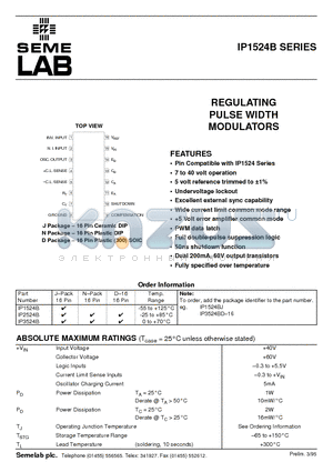 IP3524B datasheet - REGULATING PULSE WIDTH MODULATORS