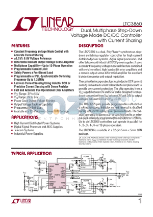 LTC3860IUH datasheet - Dual, Multiphase Step-Down Voltage Mode DC/DC Controller with Current Sharing