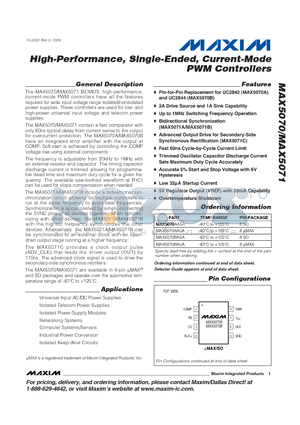 MAX5071 datasheet - High-Performance, Single-Ended, Current-Mode PWM Controllers